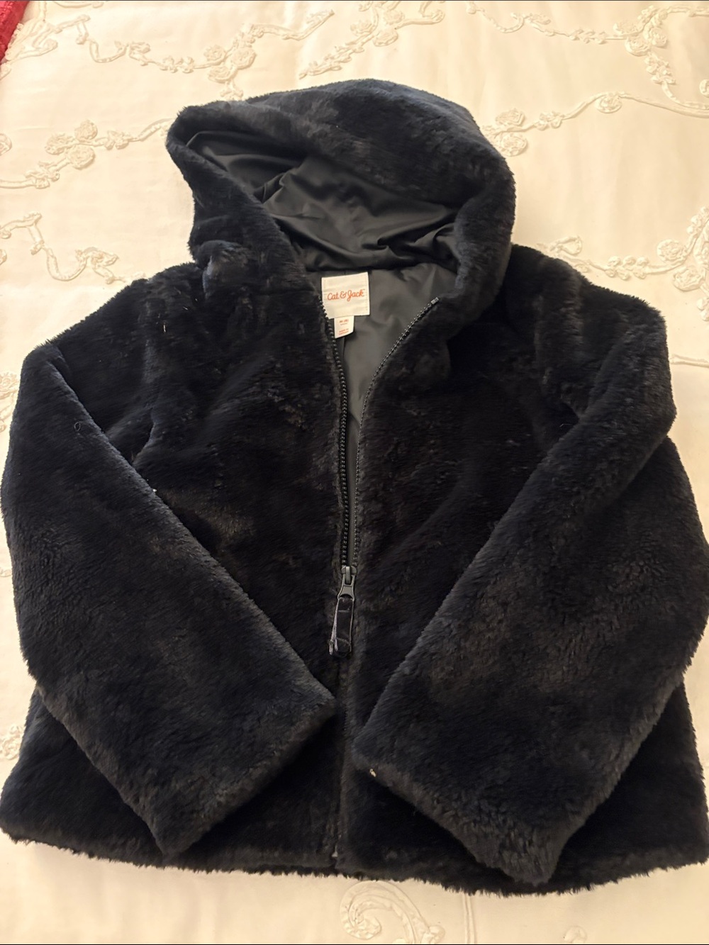 Cat & Jack Black Faux Fur Hooded Jacket for Kids
